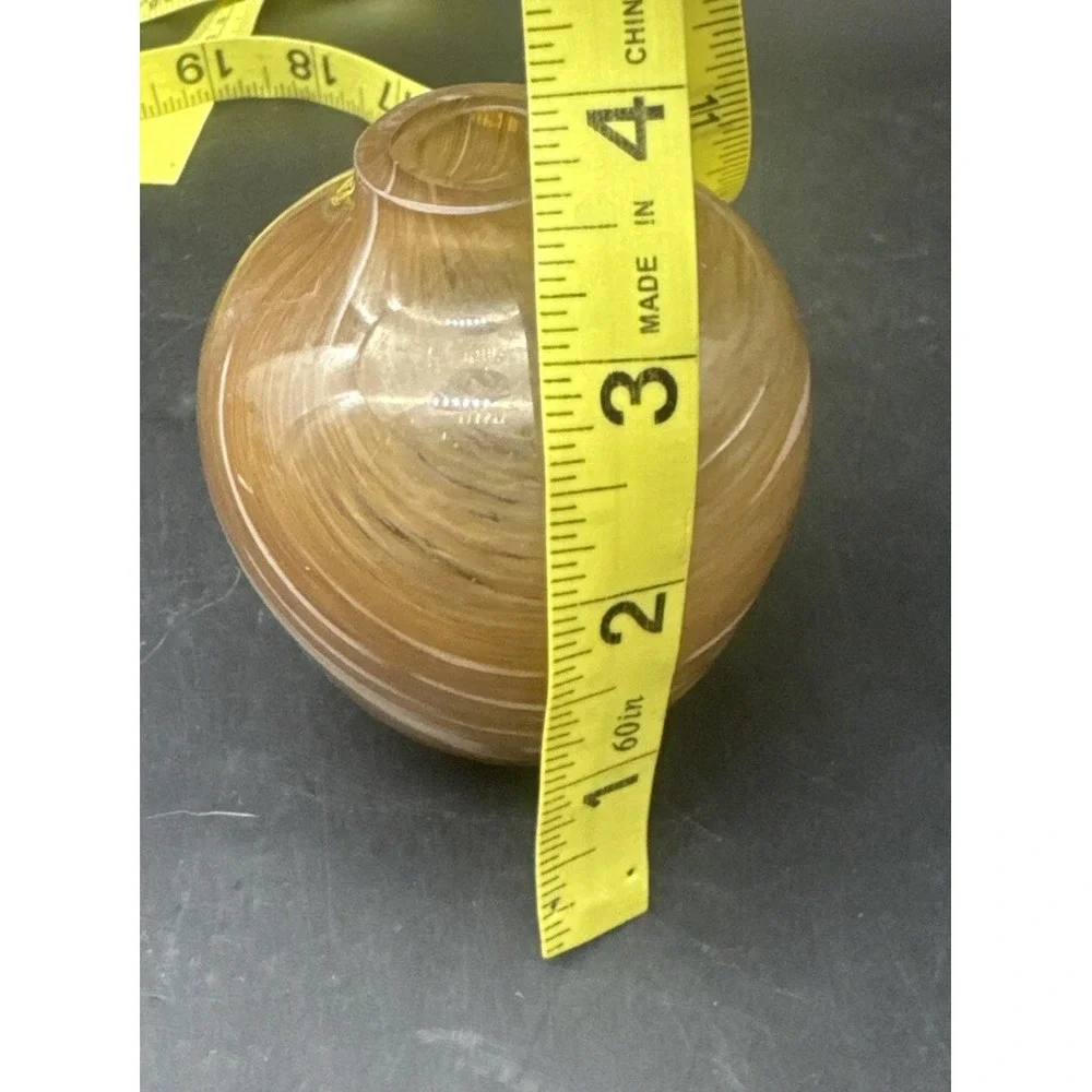 VTG BROWN & AMBER‎ w/ WHITE Swirls Art Glass Bud Vase 3.75